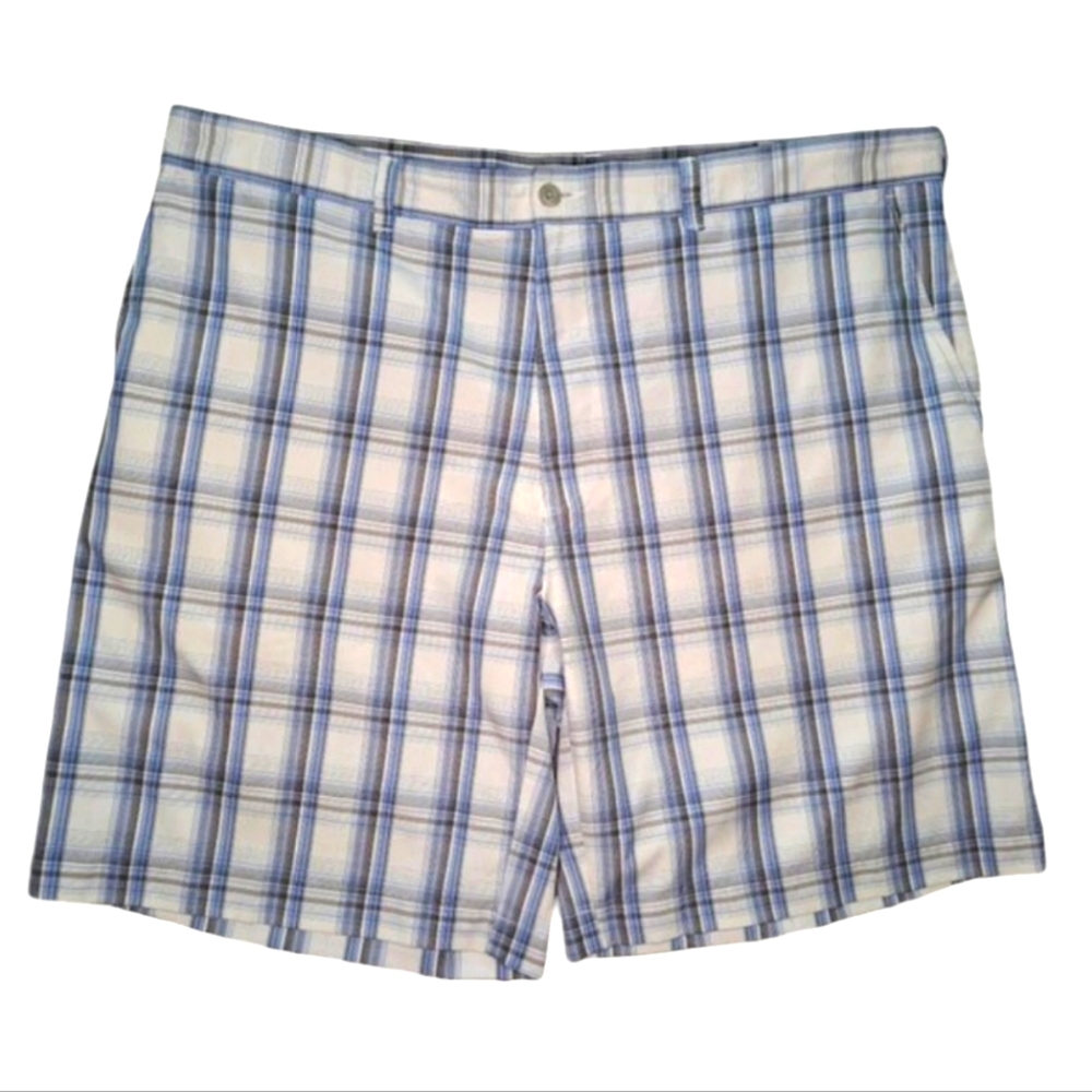 PGA Tour White Blue Plaid Lightweight Shorts Size 40